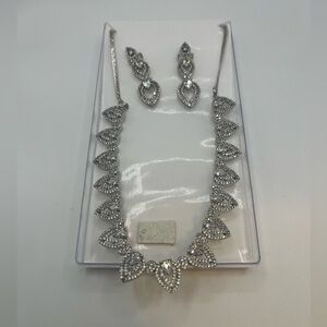 LEISURE AMERICAN DIAMOND DROP HEART 16”‎ NECKLACE SET W/MATCHING EARRINGS NEW